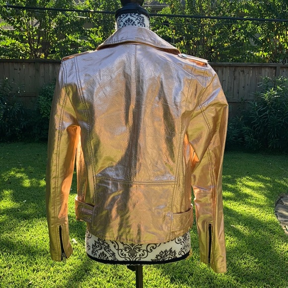 Zara Woman Metallic Rose Gold Leather Moto Jacket - Picture 4 of 16